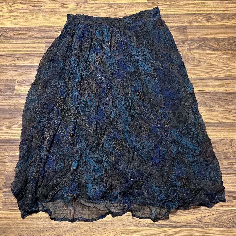 Compagnie Internationale Express Blue Paisley Crinkle Midi Skirt